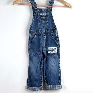 VTG 90s OshKosh Flannel Cuff Overalls 2T Denim Patch Vestbak Made in USA Retro